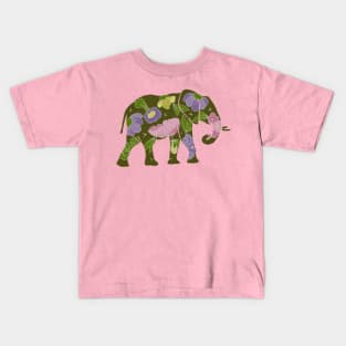 Elephant silhouette with flowers and leaves Kids T-Shirt